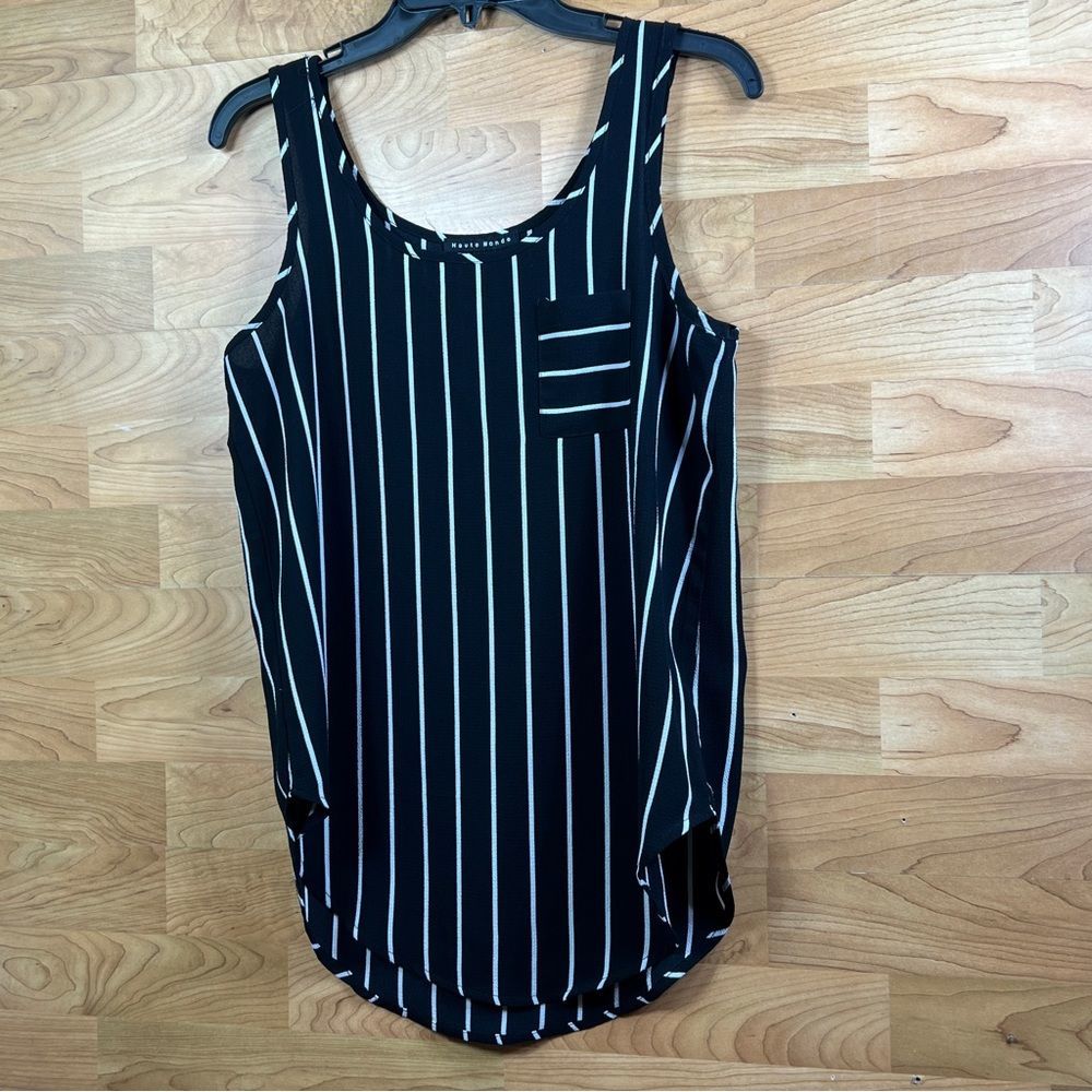 Haute Monde Size Small Black & White Striped Tank Top w/1 Pocket